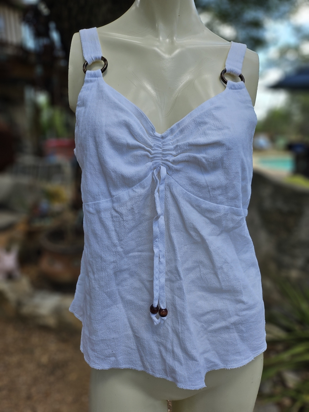 Blanc Du Nil White Cotton Sleeveless Ruched Front Tank Top T2